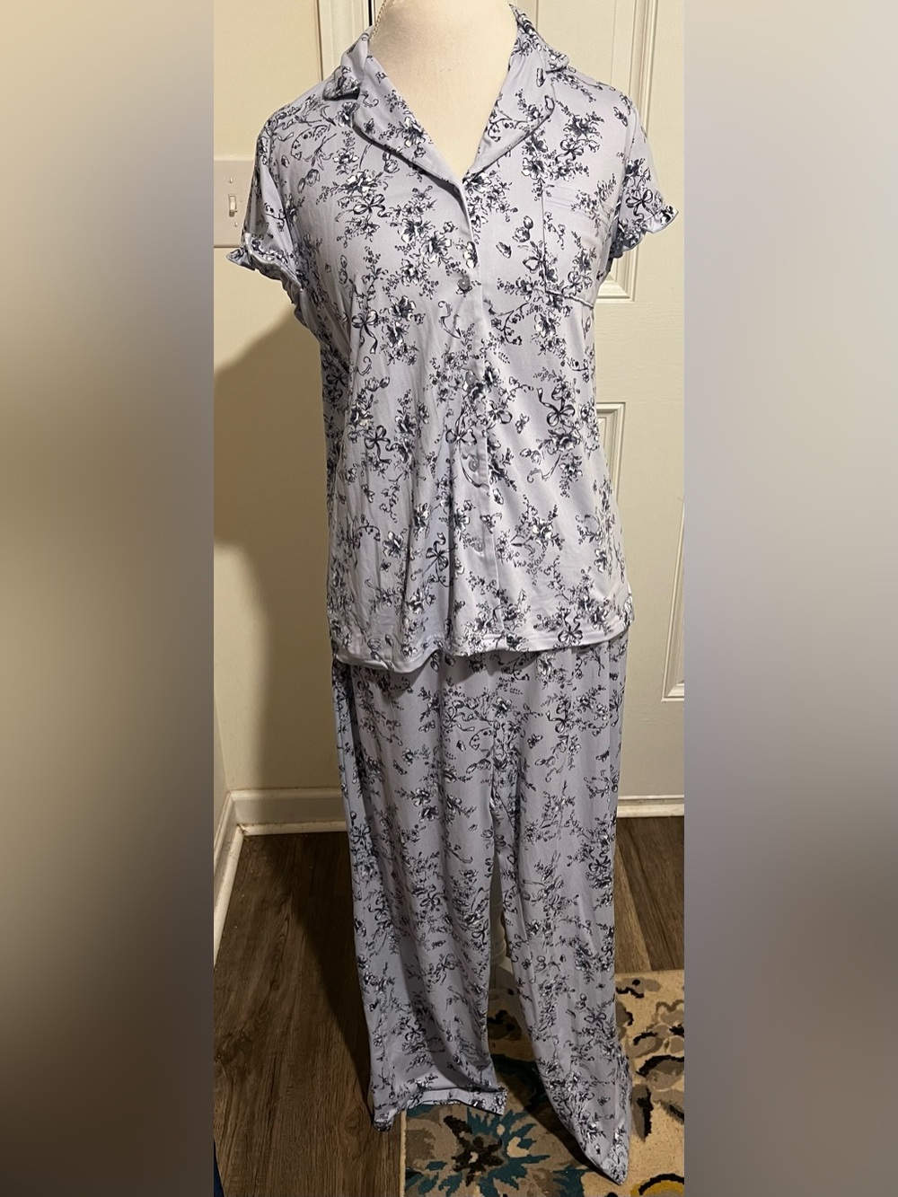 Laura Ashley Floral Bow Pajama Set Women's Sz Medium Coquette Girl Cottagecore